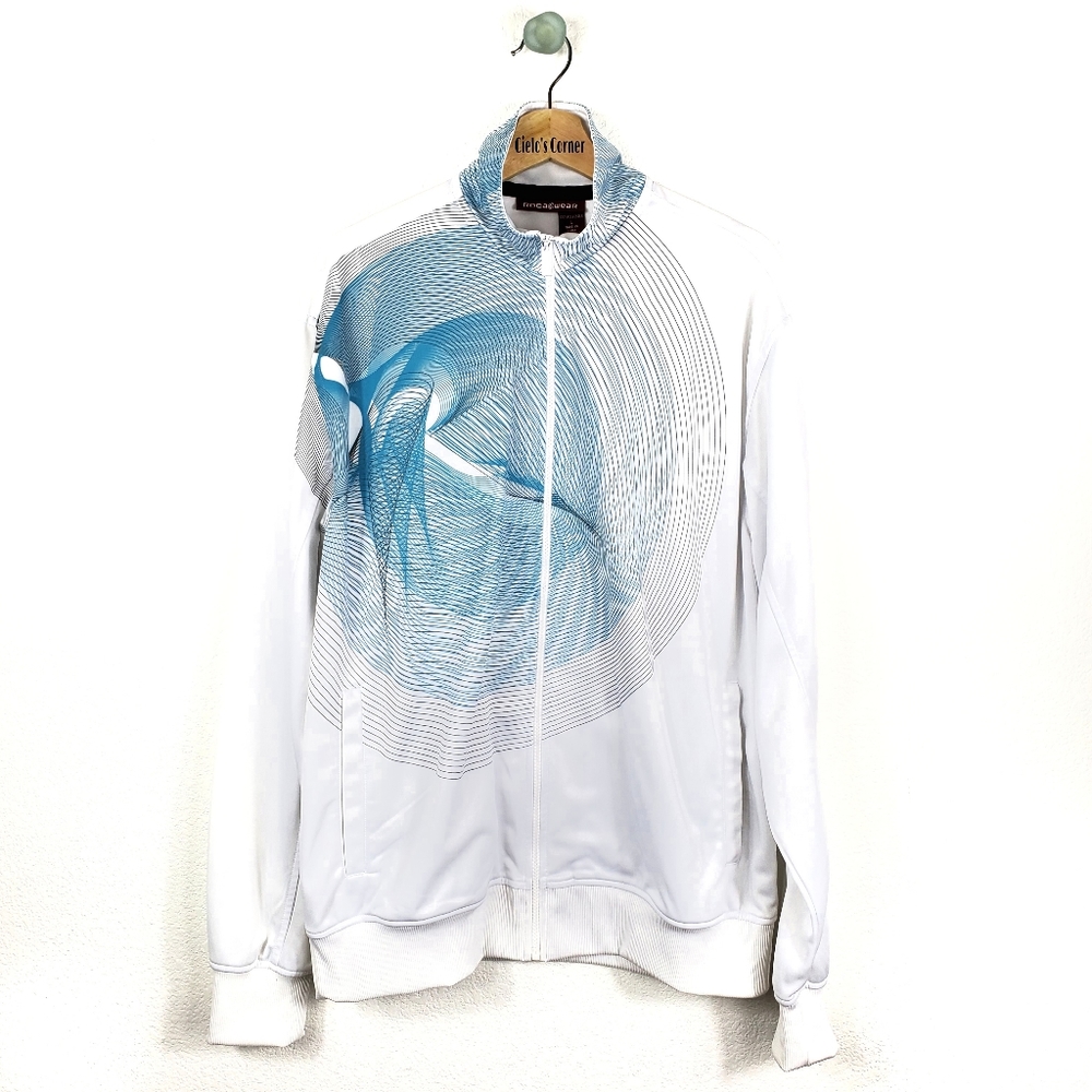 Rocawear Abstract Lines White Blue Jacket Large
